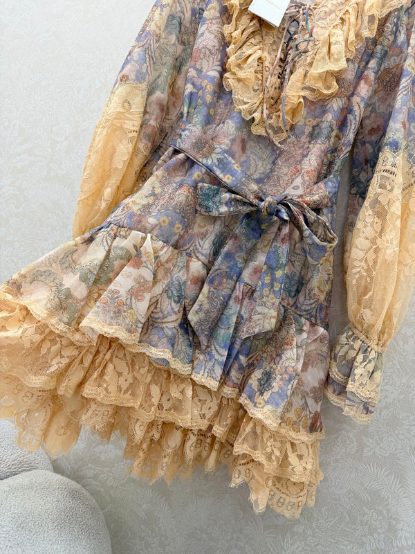 Zimmermann Robe Courte à Lacets Rebellion Coton Bleu Clair 335959