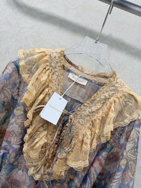 Zimmermann Robe Courte à Lacets Rebellion Coton Bleu Clair 335959