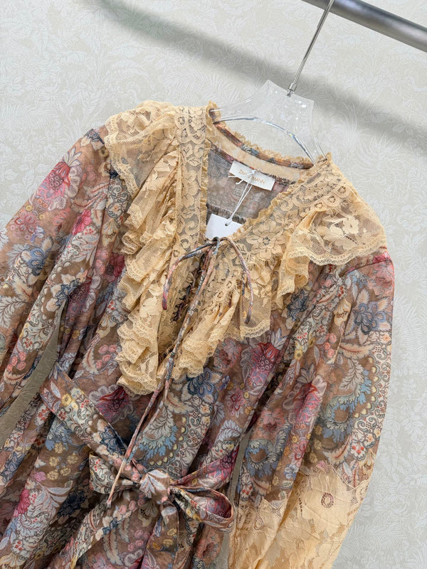 Zimmermann Rebellion Lace-Up Mini Dress Tan Pink Cotton 347314