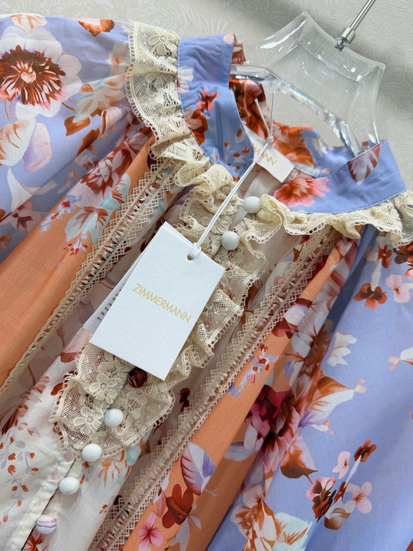 Zimmermann Robe Awaken à bordure en dentelle en coton à imprimé varié 347334