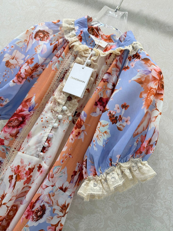 Zimmermann Robe Awaken à bordure en dentelle en coton à imprimé varié 347334