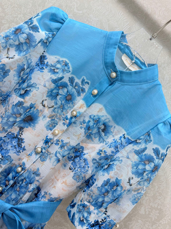 Zimmermann Robe Alisa Coton Imprimé Floral Bleu 347322
