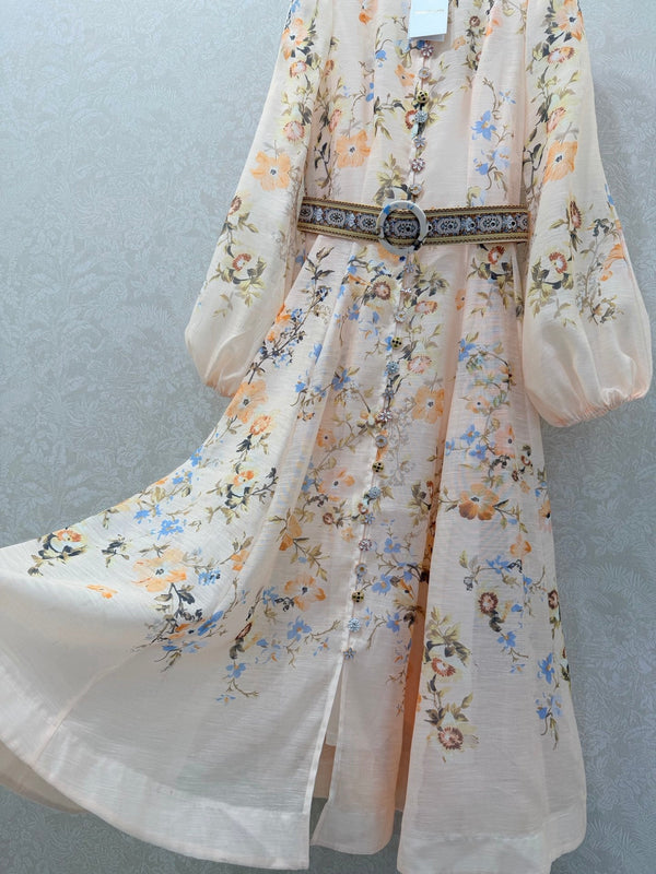 Zimmermann Rebellion Button Midi Dress Cream Aviary Cotton 342125