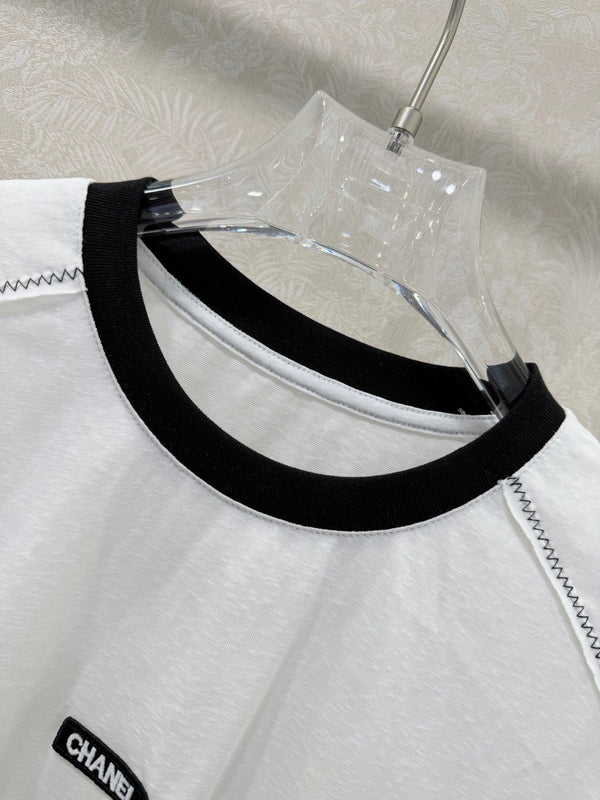 T-shirt Col Rond Manches Longues 100% Coton Blanc CC 26s