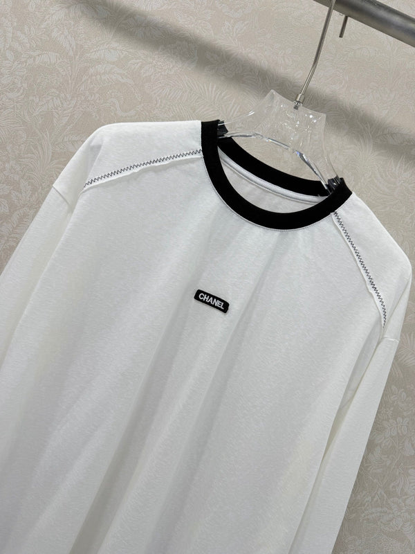 T-shirt Col Rond Manches Longues 100% Coton Blanc CC 26s