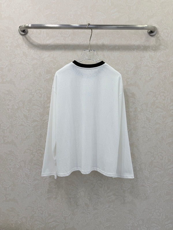 T-shirt Col Rond Manches Longues 100% Coton Blanc CC 26s