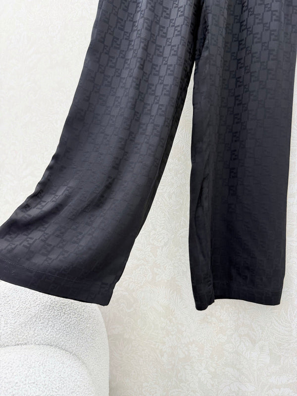 Pantalon large Fendi 26s motif jacquard coton et rayonne noirs