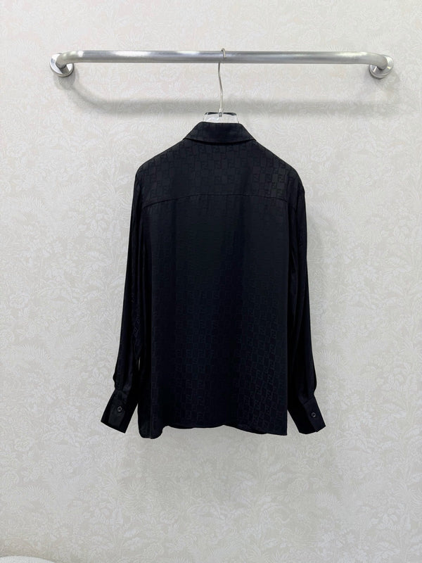 Fendi 26sShirt Jacquard Pattern Black Rayon Cotton