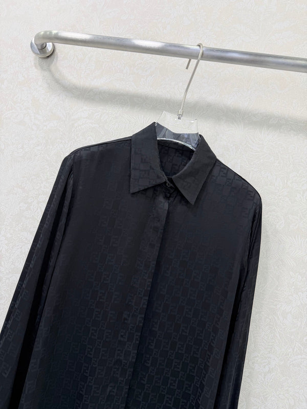 Fendi 26sShirt Jacquard Pattern Black Rayon Cotton