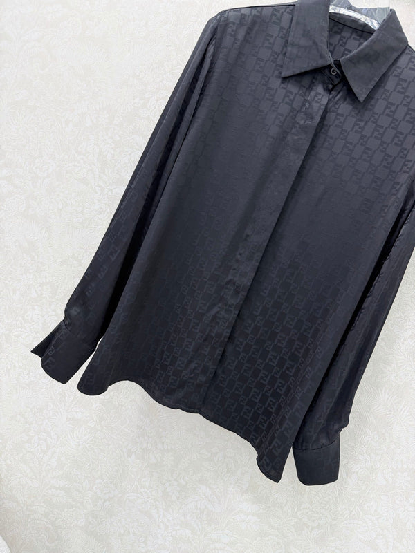 Fendi 26sShirt Jacquard Pattern Black Rayon Cotton