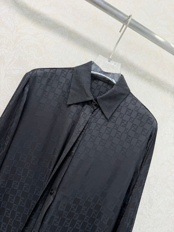 Fendi 26sShirt Jacquard Pattern Black Rayon Cotton