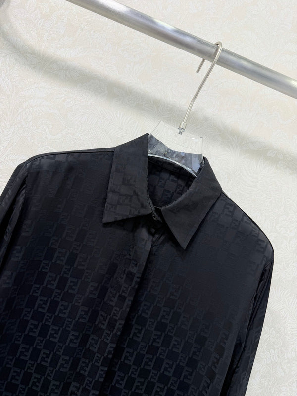 Fendi 26sShirt Jacquard Pattern Black Rayon Cotton