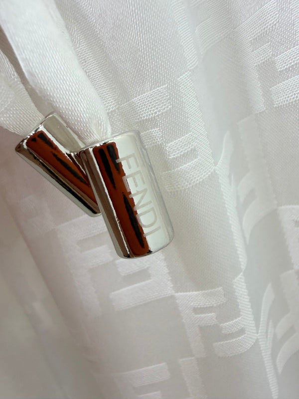 Fendi 26s Wide-Leg Trousers Jacquard Pattern White Rayon Cotton 351984