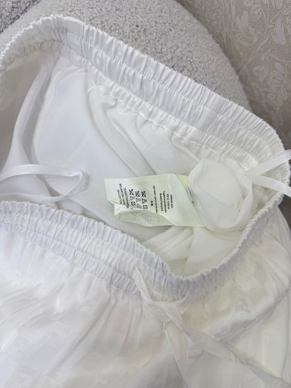 Fendi 26s Wide-Leg Trousers Jacquard Pattern White Rayon Cotton 351984