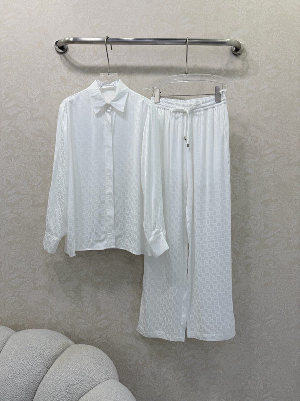 Fendi 26s Shirt Jacquard Pattern White Rayon Cotton