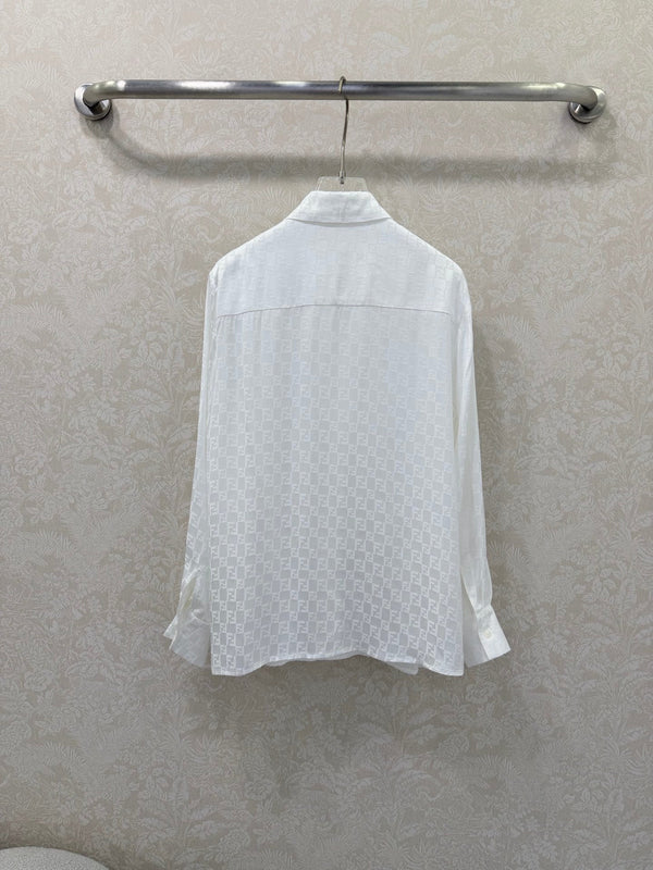 Fendi 26s Shirt Jacquard Pattern White Rayon Cotton