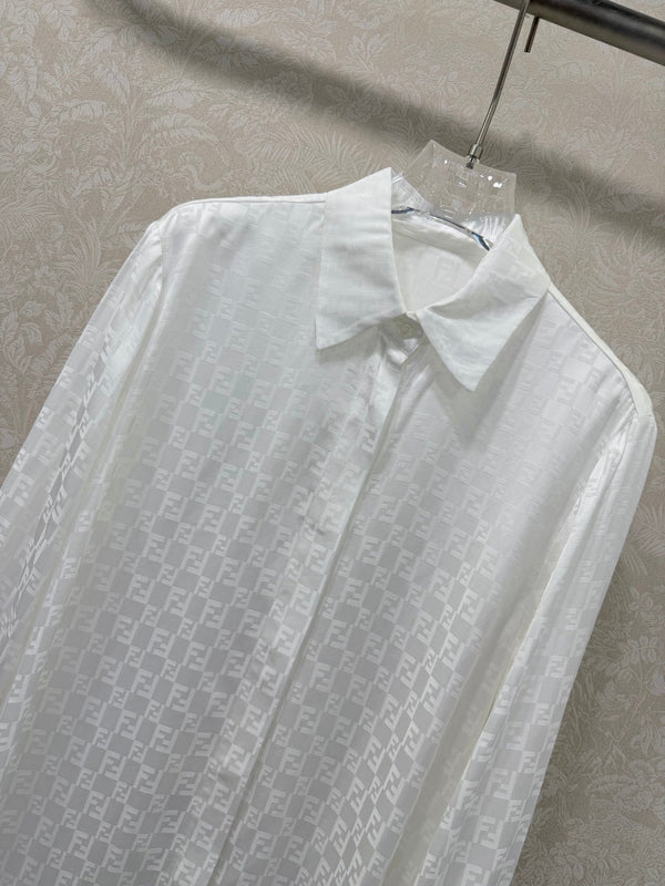 Fendi 26s Shirt Jacquard Pattern White Rayon Cotton