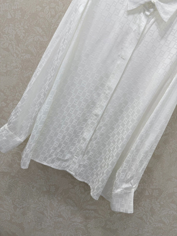 Fendi 26s Shirt Jacquard Pattern White Rayon Cotton
