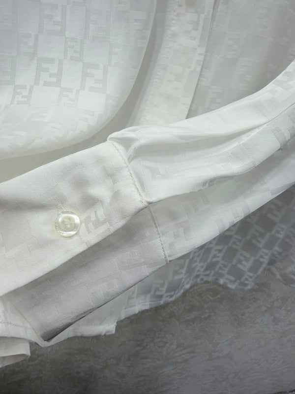 Fendi 26s Shirt Jacquard Pattern White Rayon Cotton