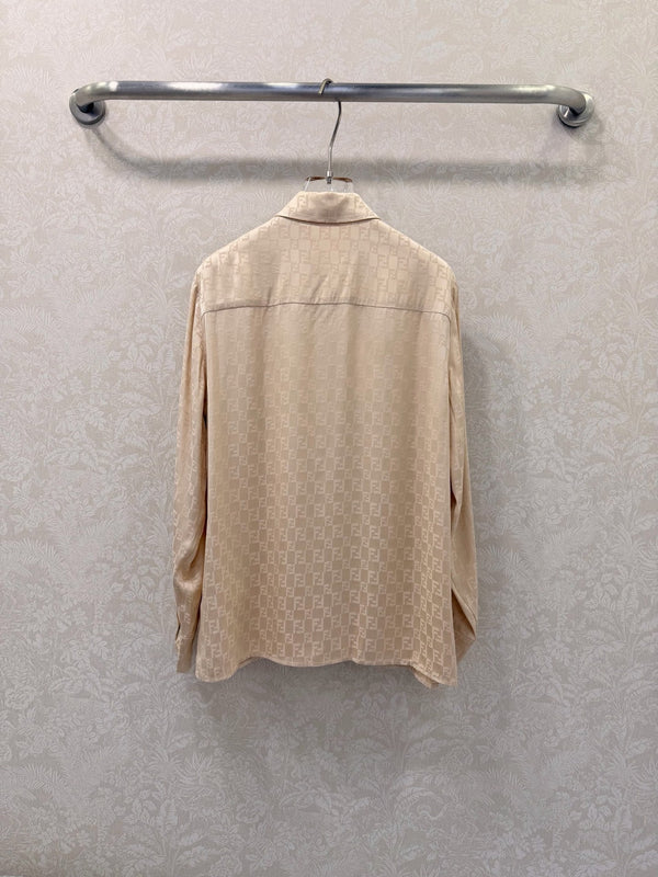 Fendi 26s Shirt Jacquard Pattern Beige Rayon Cotton