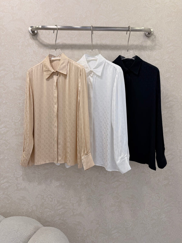 Fendi 26s Shirt Jacquard Pattern Beige Rayon Cotton