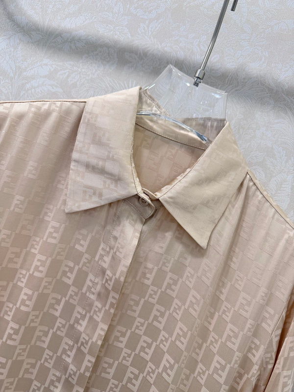 Fendi 26s Shirt Jacquard Pattern Beige Rayon Cotton