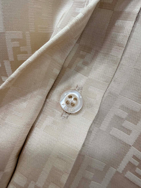 Fendi 26s Shirt Jacquard Pattern Beige Rayon Cotton