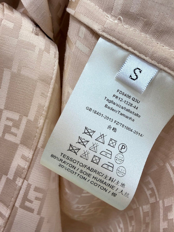 Fendi 26s Shirt Jacquard Pattern Beige Rayon Cotton