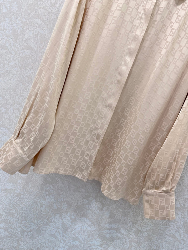 Fendi 26s Shirt Jacquard Pattern Beige Rayon Cotton
