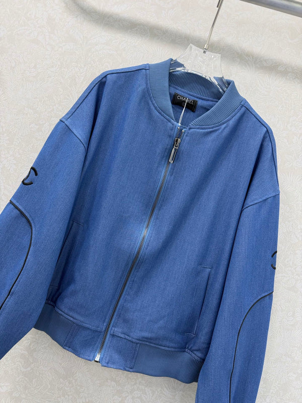 CC 26s Veste en jean bleu à col côtelé et rayures 353034