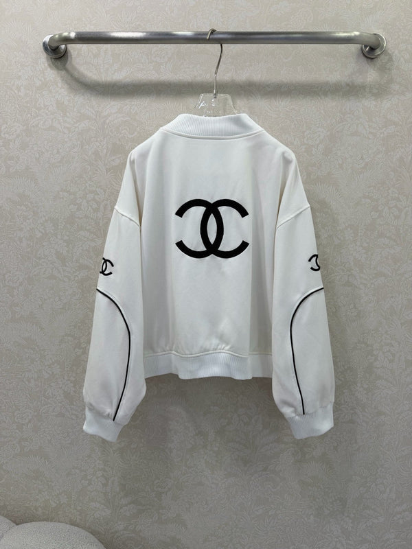 Veste en jean blanc CC 26s à col côtelé et rayures 353032
