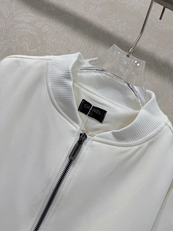 Veste en jean blanc CC 26s à col côtelé et rayures 353032