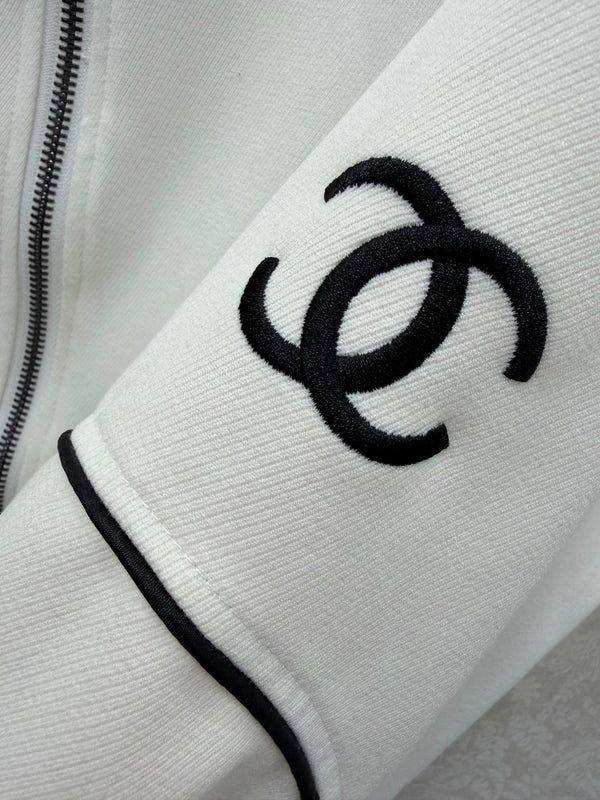 Veste en jean blanc CC 26s à col côtelé et rayures 353032