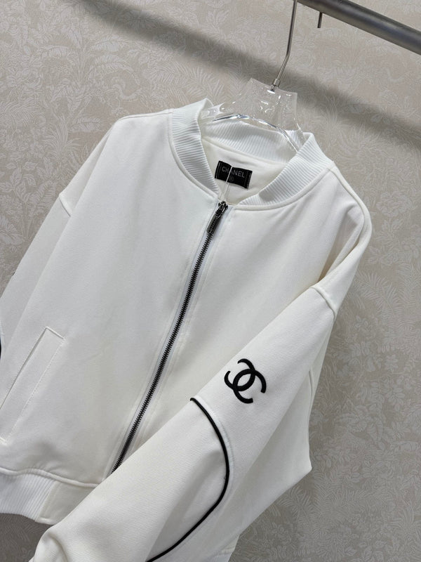 Veste en jean blanc CC 26s à col côtelé et rayures 353032