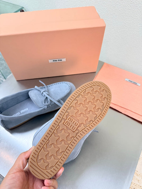 Miu Logo Loafer Light Blue Suede 693516