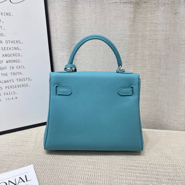 HM Kelly 25cm Retourne Turquoise Togo Leather Silver Hardware