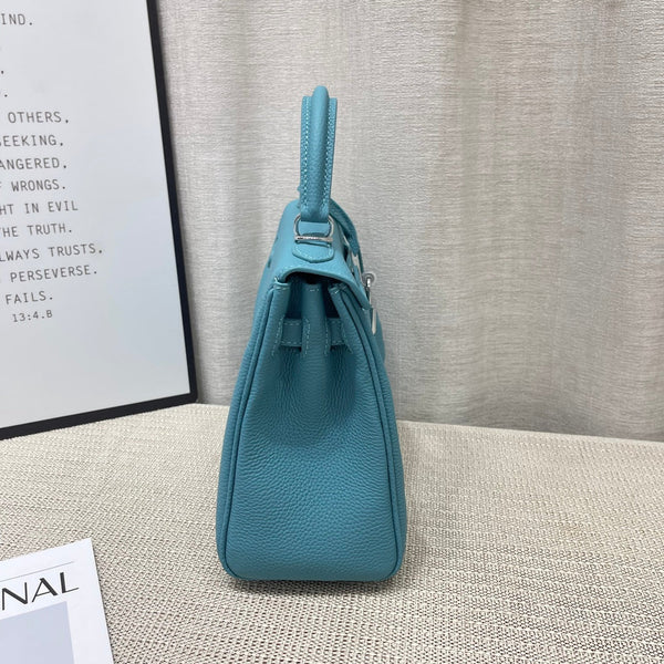 HM Kelly 25cm Retourne Turquoise Togo Leather Silver Hardware