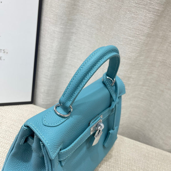 HM Kelly 25cm Retourne Turquoise Togo Leather Silver Hardware