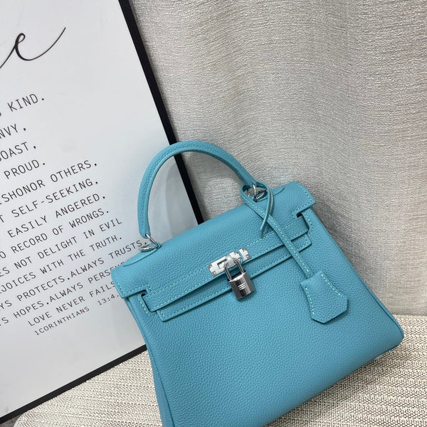 HM Kelly 25cm Retourne Turquoise Togo Leather Silver Hardware