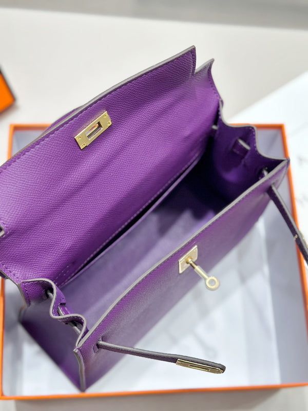 HM Kelly 25cm Purple Epsom Leather Gold Hardware