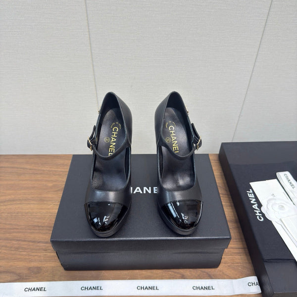Chanel 25 High Heel Pump Black Sheepskin 465594