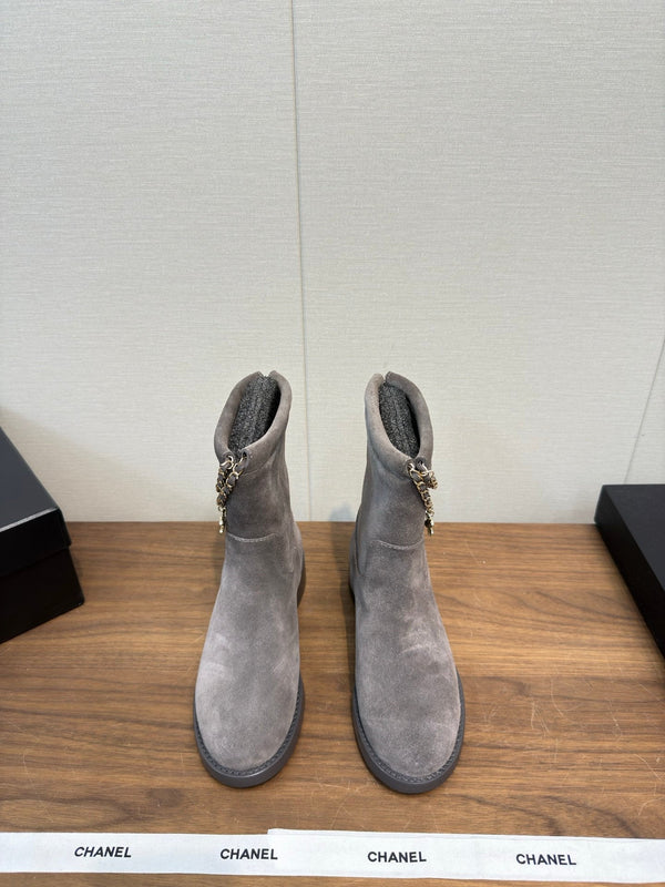 Chanel 25 Boot Grey Suede