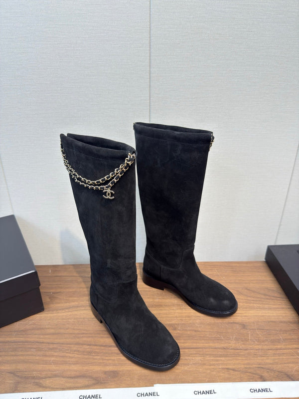 Chanel 25 Long Boot Black Suede 465615