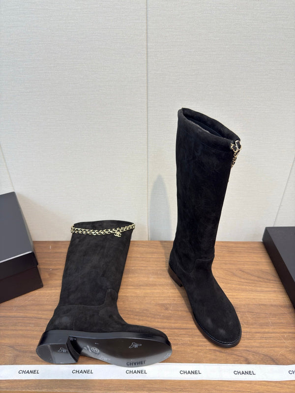 Chanel 25 Long Boot Black Suede 465615