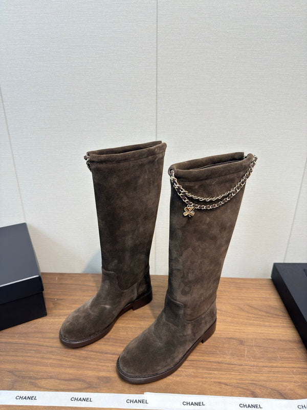 Chanel 25 Long Boot Brown Suede 465617