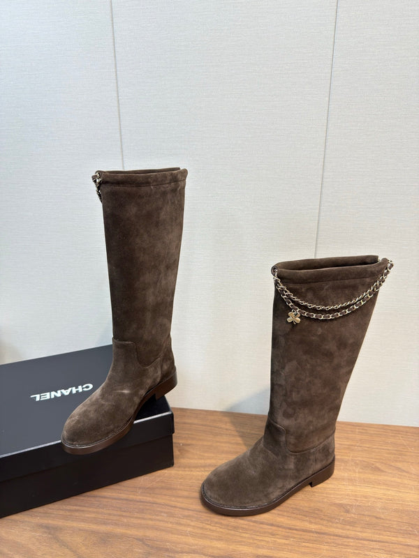 Chanel 25 Long Boot Brown Suede 465617