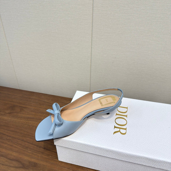 CD 26s Bow Heeled Slingback 1.5cm Blue Lambskin 922493