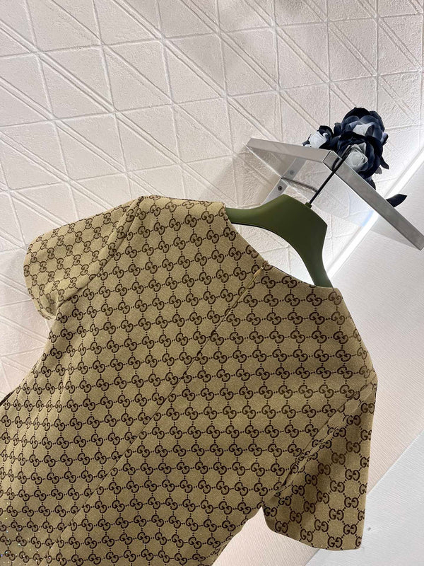 Mini abito con monogramma GG beige decorato con cristalli