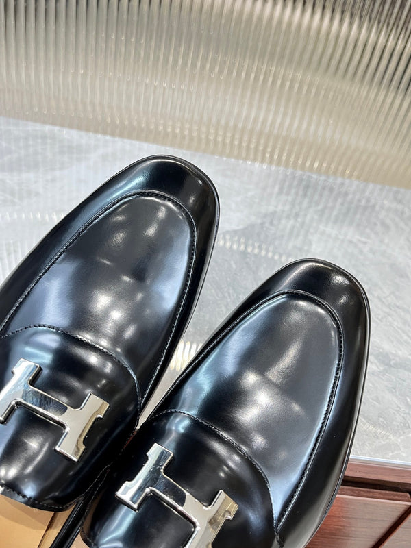HM H-BUCKLE LOAFER GLOSSY BLACK CALFSKIN