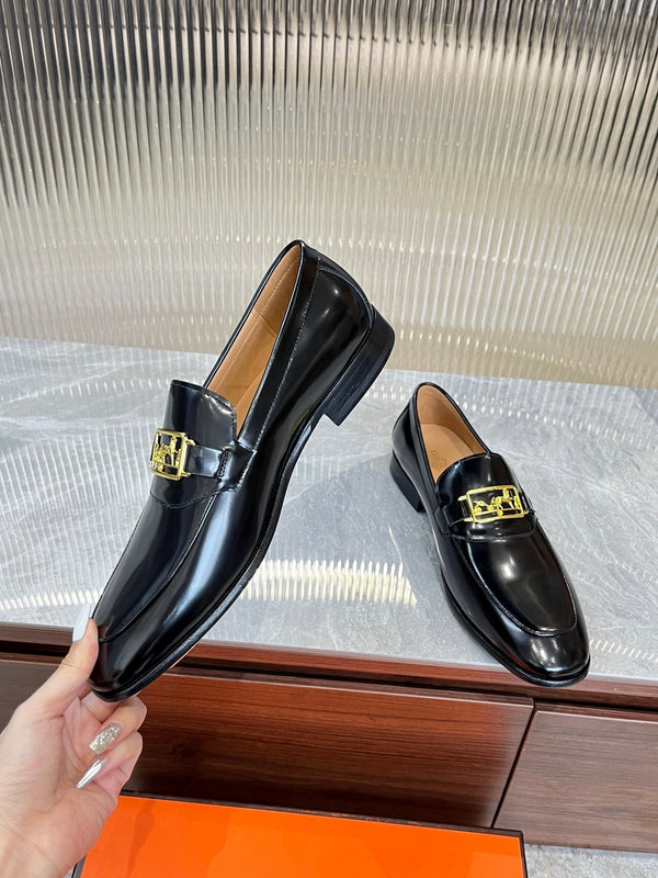 HM GOLD BUCKLE LOAFER BLACK CALFSKIN